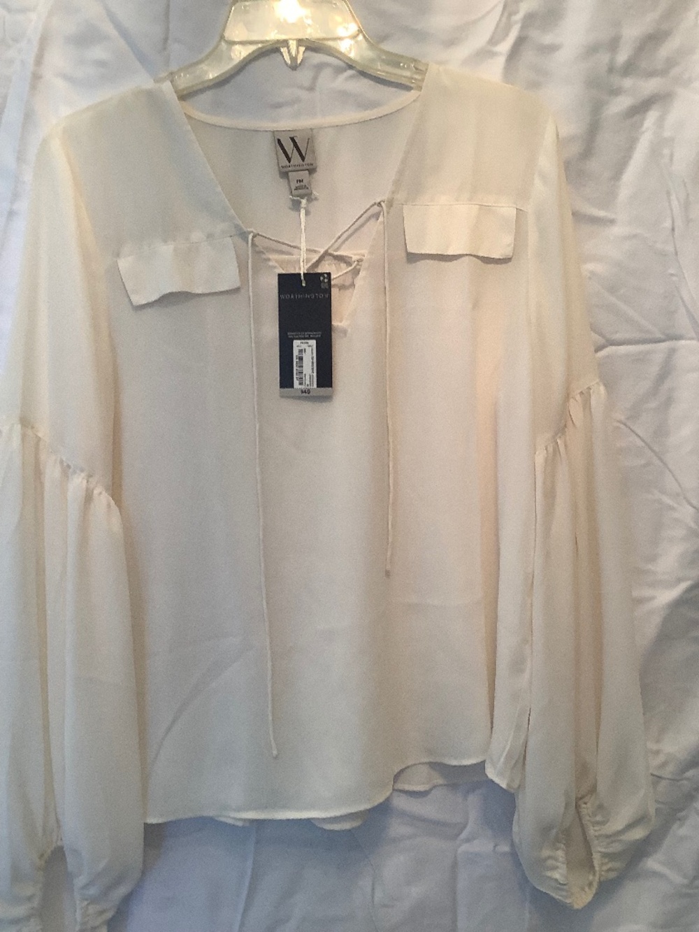 Worthington PM Ivory Lantern Sleeves Blouse NWT